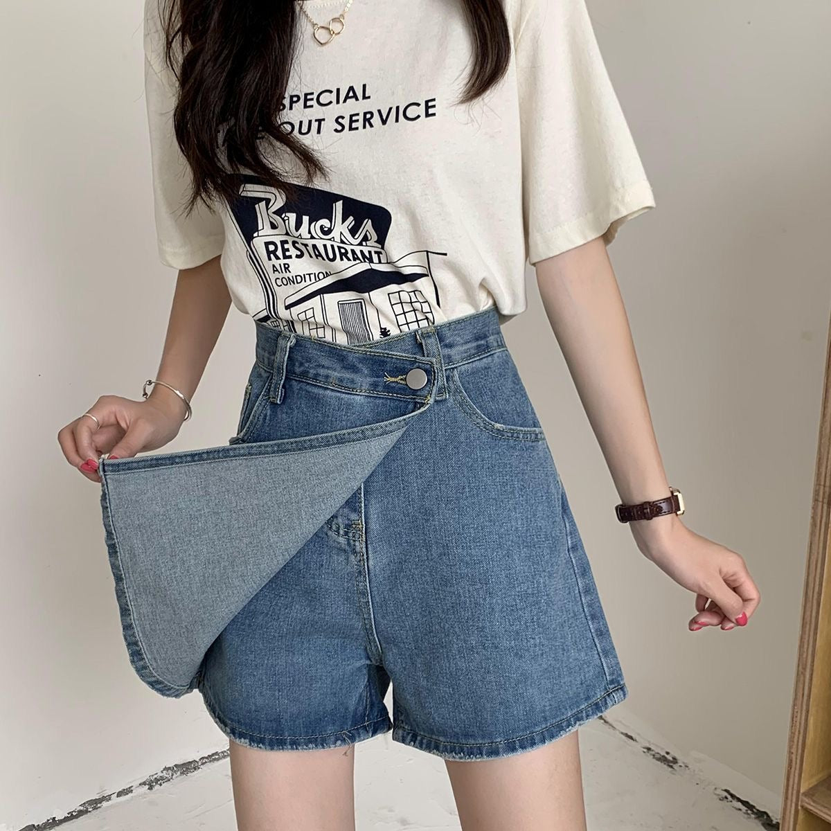 Anti-Exposure Denim Mini Skirt