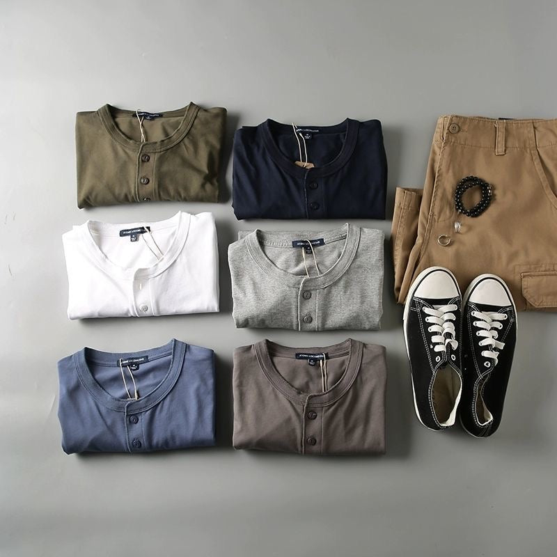 Henley collar short-sleeved T-shirt