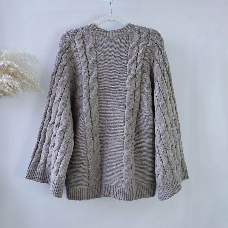 Casual Versatile Crew Neck Knitted Bell Sleeve Sweater