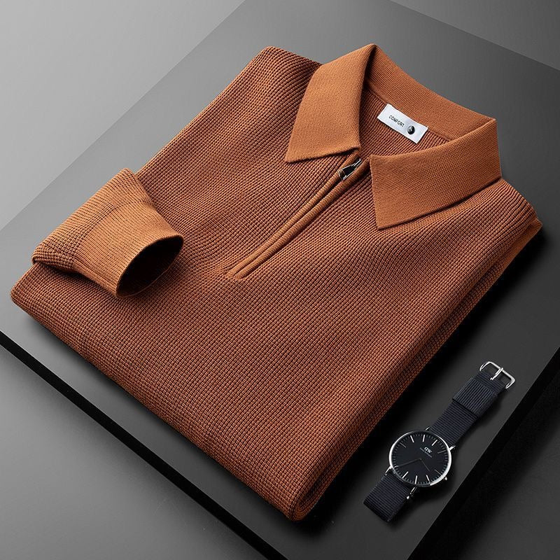 Waffle Knit, Extra Thick, Half-Zip Polo Shirt