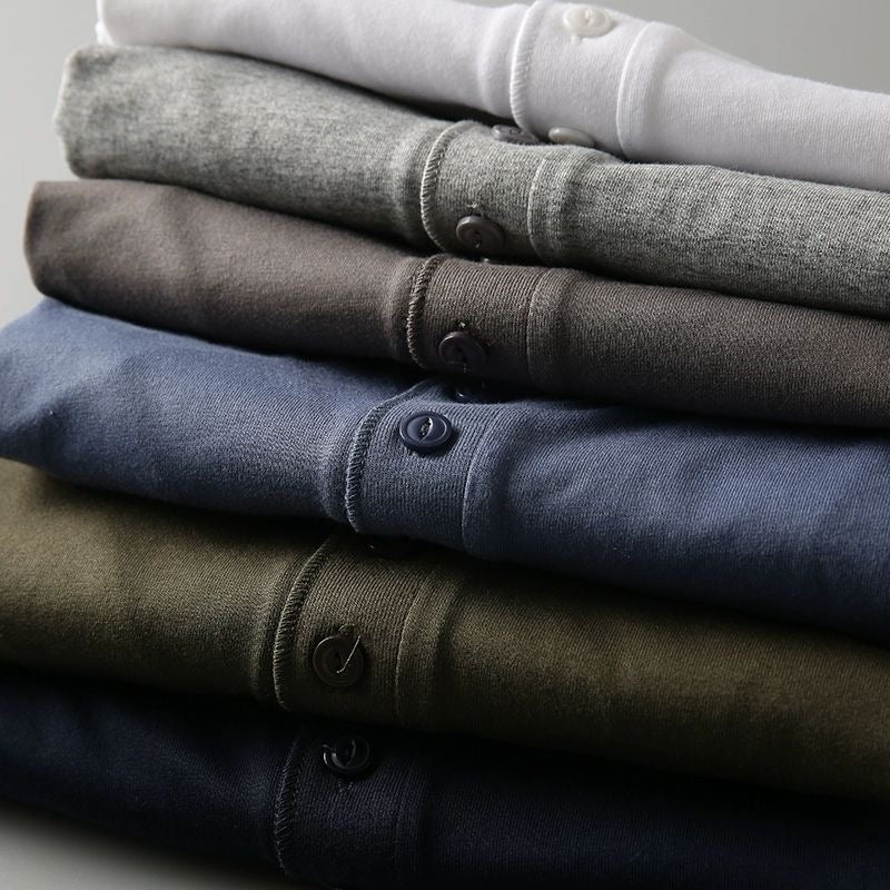 Henley collar short-sleeved T-shirt