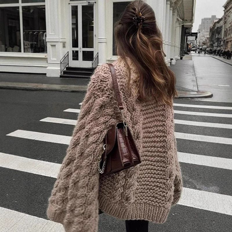 Casual Versatile Crew Neck Knitted Bell Sleeve Sweater