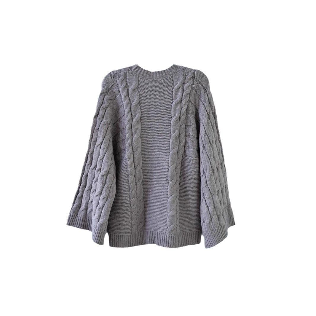 Casual Versatile Crew Neck Knitted Bell Sleeve Sweater