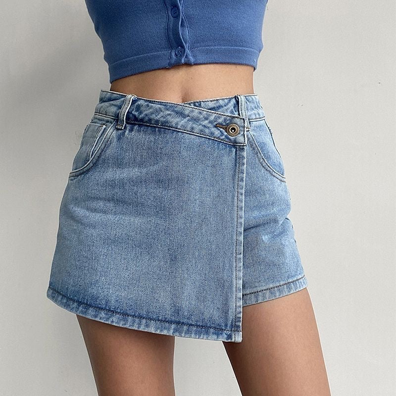 Anti-Exposure Denim Mini Skirt
