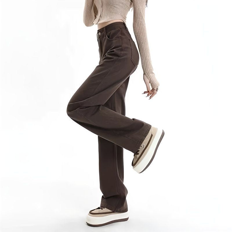 High-waisted straight-leg slim-fit floor-length pants