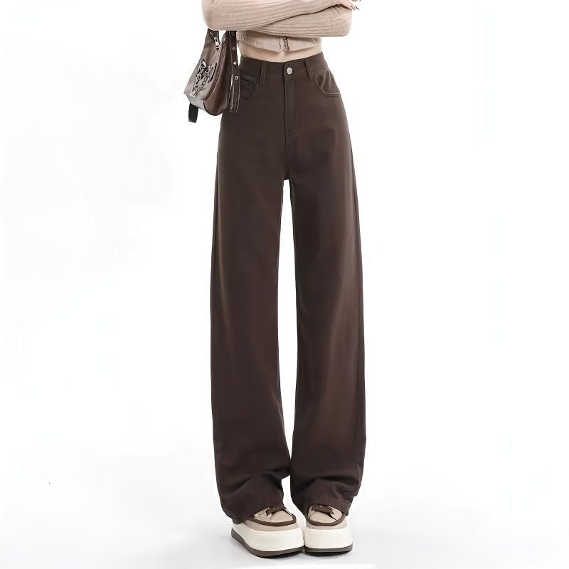 High-waisted straight-leg slim-fit floor-length pants