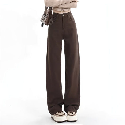 High-waisted straight-leg slim-fit floor-length pants