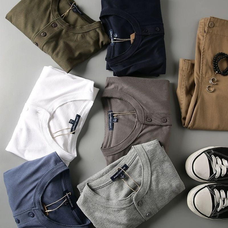 Henley collar short-sleeved T-shirt